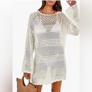 NWT Crochet Swim Cover Up Summer Bathing Suit Swimwear Knit Pullover Beach Dress